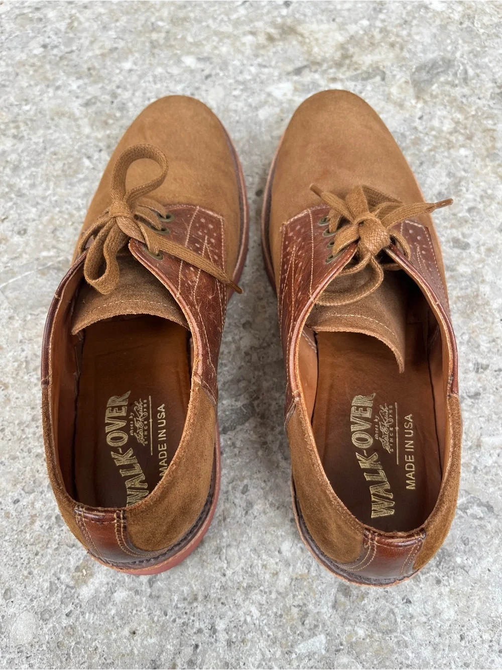 Walk Over Saddle Oxford Brown Suede Derby Shoes Leather Made in USA Dress Work